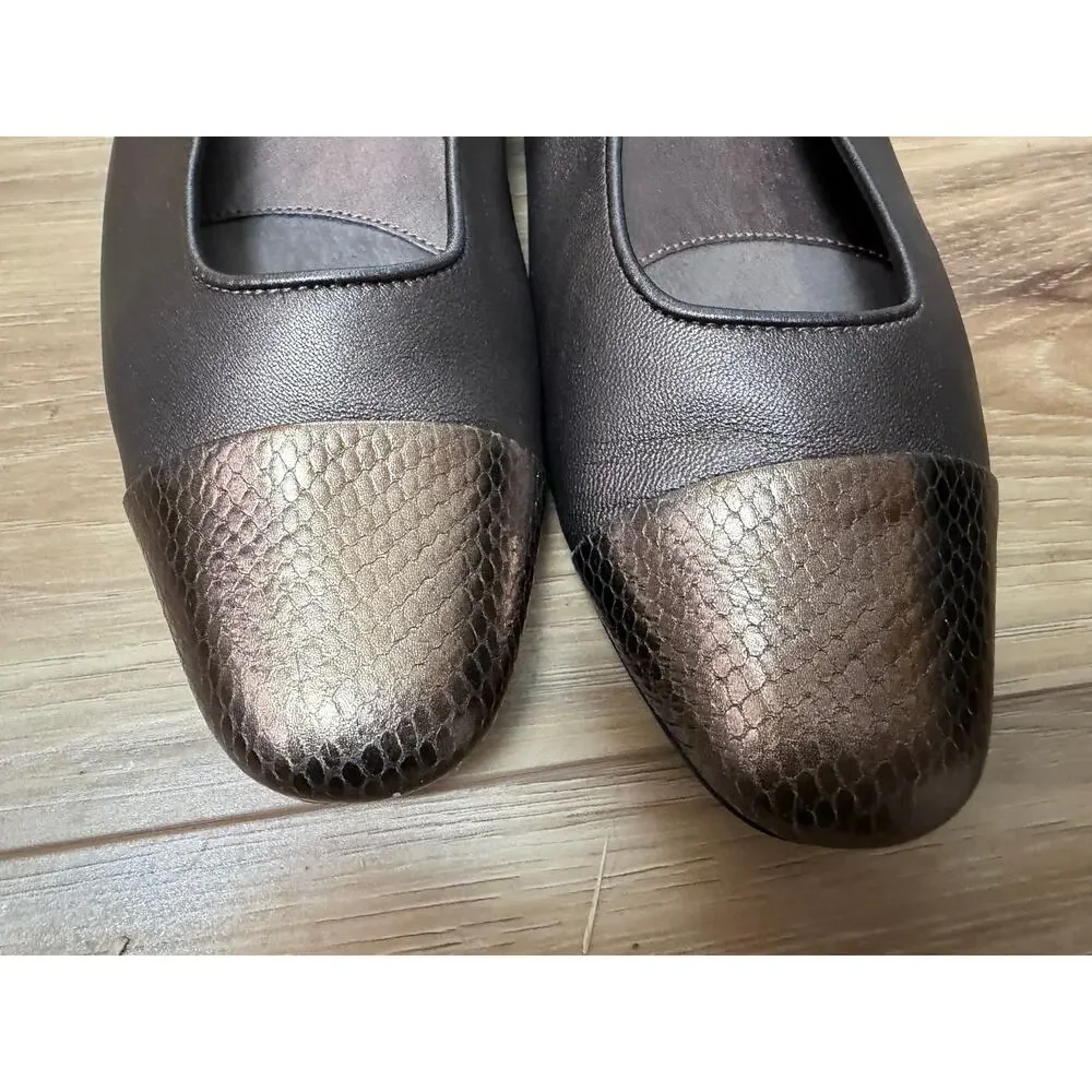 Vaneli Bronze Metallic Cap Toe Leather Flats Size 6 Snake Embossed Comfort Shoes